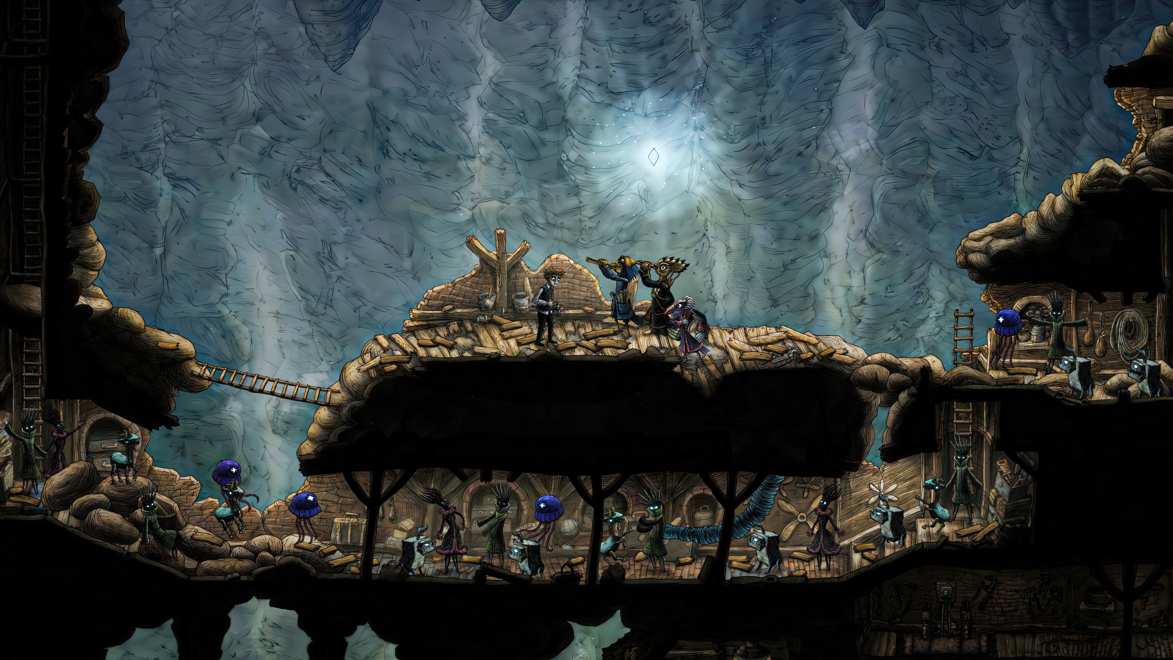 Six-eyed wooden monster is gone, and I've rescued the cave — Creaks screenshot or game artwork by JZR SUPOVE