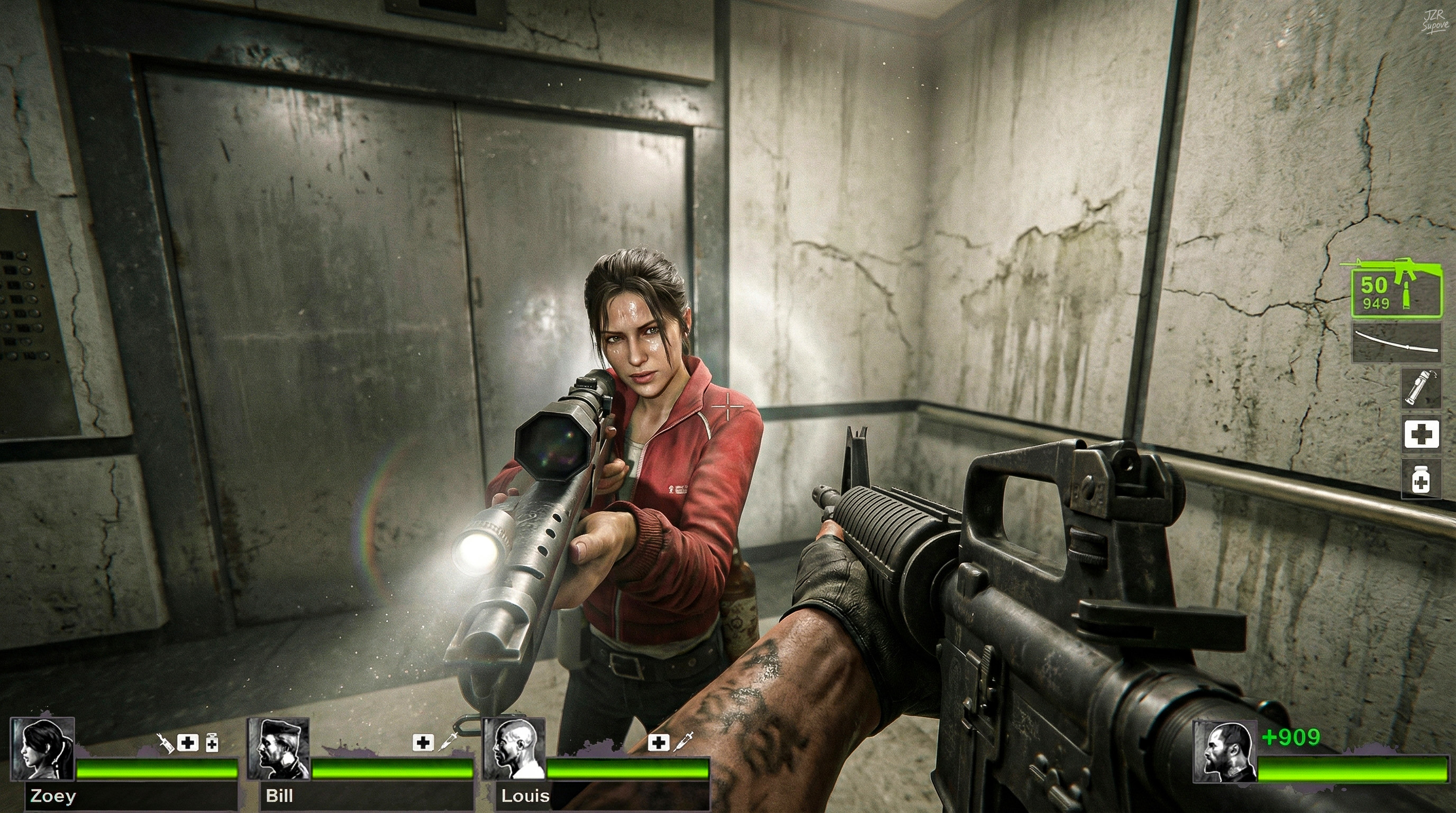 In the elevator with my side chick Zoey — Left 4 Dead 2 screenshot or game artwork by JZR SUPOVE