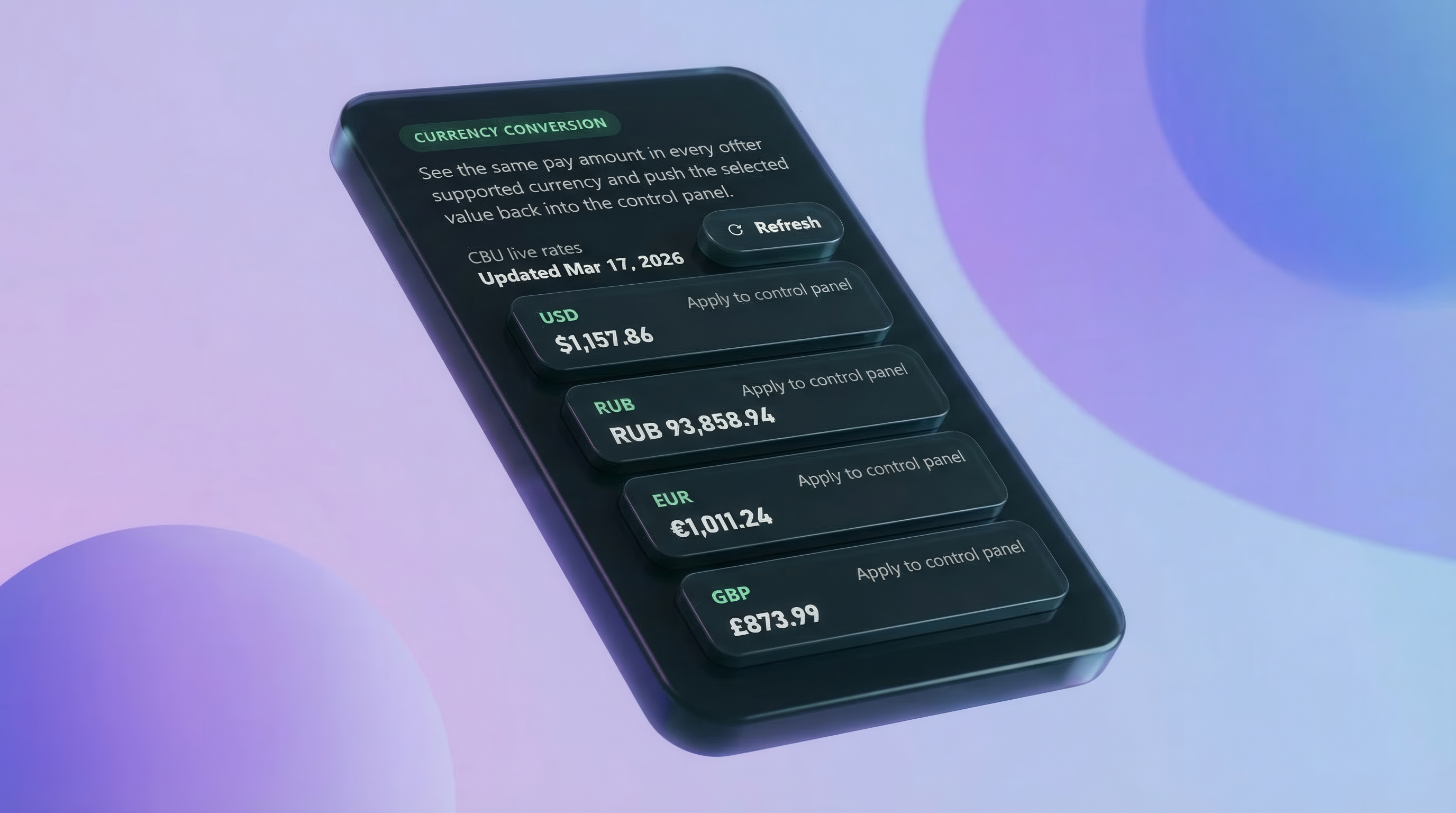 EarnFlo currency conversion panel