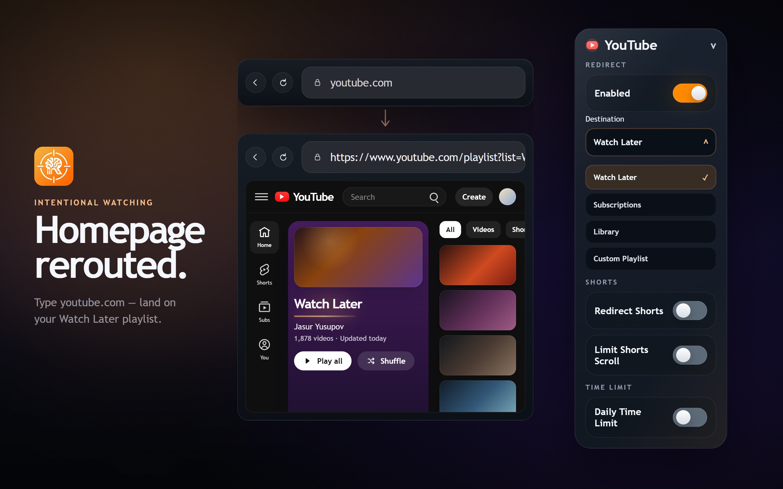 RotCure YouTube redirect controls